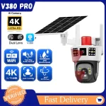 3 Screens Dual Lens V380 Pro 12MP 6K PTZ 4G SIM Card Solar Powered CCTV Security Camera Waterproof Solar PTZ Camera WIFI