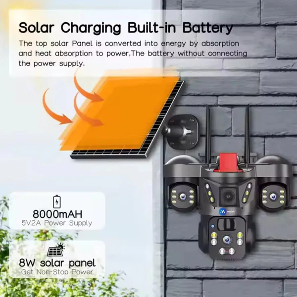 4G Solar Triple Lens 5MP Outdoor CCTV Camera | 3-Screen View | Manual Side Rotation| Auto Tracking | Human Detection | Color Night Vision | Two-Way Audio | Multi-User Access