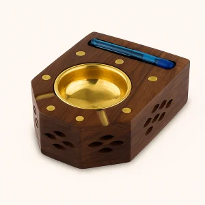 Ashtray , Wooden Ashtray , Gorgeous Wooden Ashtray with Brass Work.