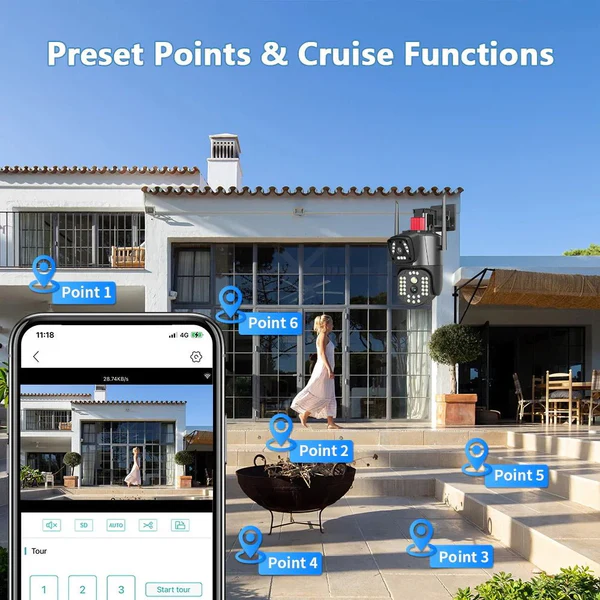 V380 PRO Three Lens WiFi IP Camera HD 2MP+2MP+2MP Outdoor Waterproof Two Way Intercom Full Color Night Vision PTZ CCTV Security Camera