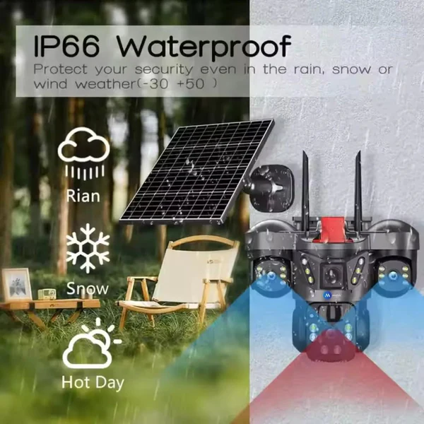 4G Solar Triple Lens 5MP Outdoor CCTV Camera | 3-Screen View | Manual Side Rotation| Auto Tracking | Human Detection | Color Night Vision | Two-Way Audio | Multi-User Access