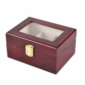2 Slots Wooden Watch Display Case, Glass Topped Wooden Watch Display Case Watch Jewelry Organize